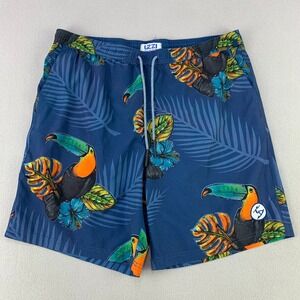 Uzzi Toucan Print Swim Trunks Mens XXL Blue Tropical Beach Board Shorts
